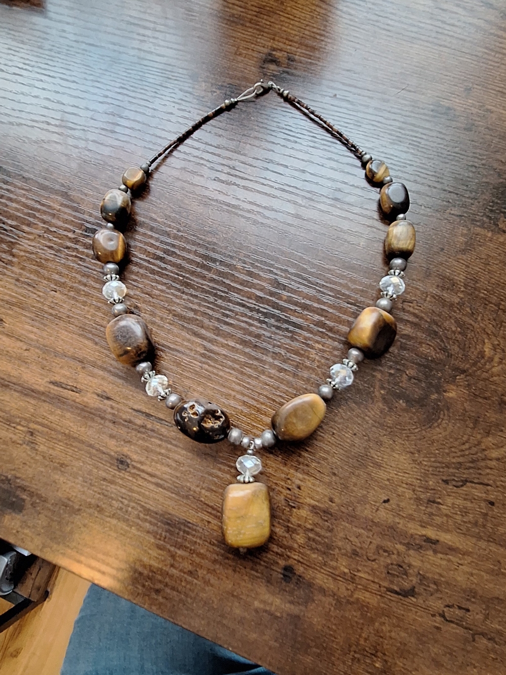 Vintage Brown and Gold Tiger Eye Bead Necklace .925 CLASP